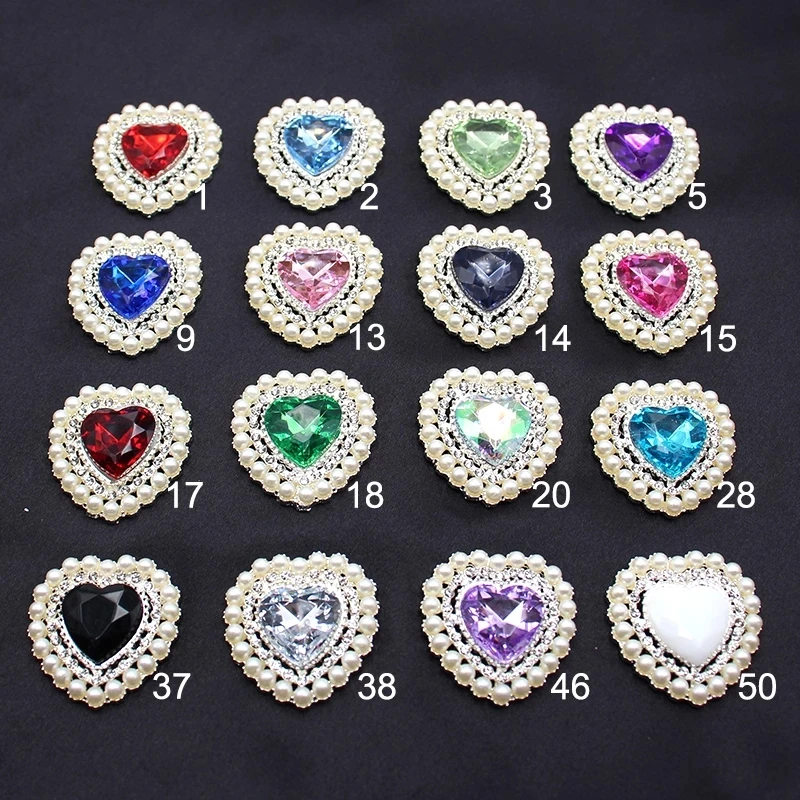 New 25*26mm 10pcs Peach Heart Alloy Pearl Rhinestone Acrylic Gift Box Clothing Decorative Buckle DIY Jewelry Accessories