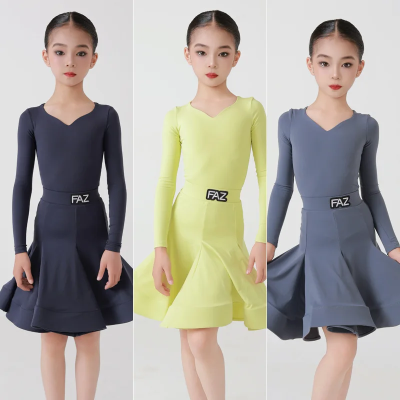 

Customized Latin Dance Suit Practice Dress Girls' Professional Competition Performance Dress New Fabric Nude Split Set Top Skirt