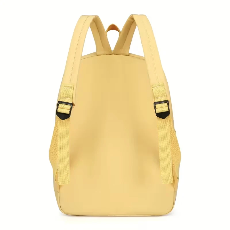 Elegant Casual Daypack, Solid Nylon Backpack with Adjustable Shoulder Strap and Pom Pom Charm for Women Daily Use All Occasions
