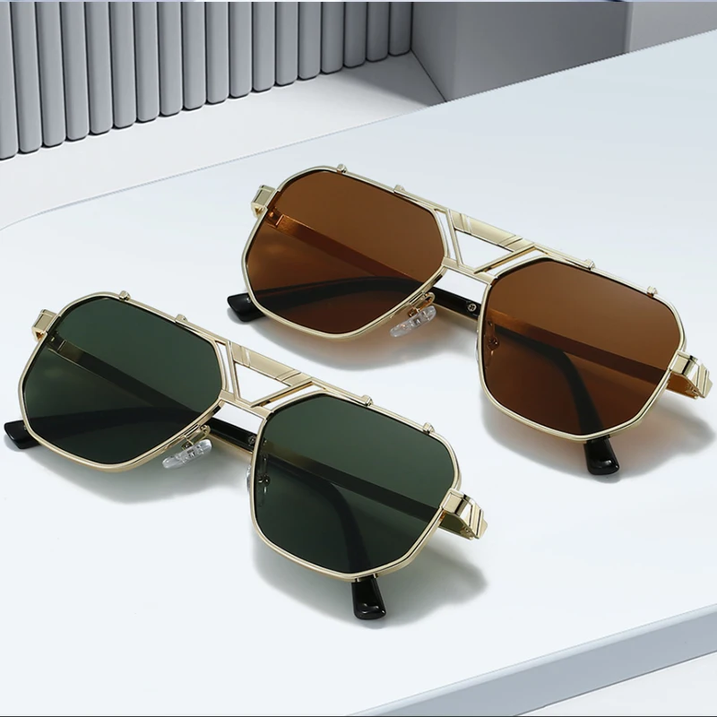 

Велоспорт, 2 шт., модная металлическая квадратная оправа, женские роскошные солнцезащитные очки для вождения, двойные мосты, оттенки UV400, мужские солнцезащитные очки с градиентными линзами