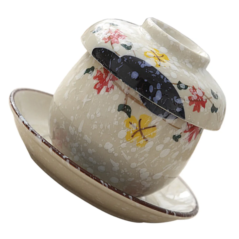 

1Set Nonslip Cubilose Bowl with Lid Ceramic Dessert Cup Multipurpose Steamed Egg Bowl Practical Dessert Cup