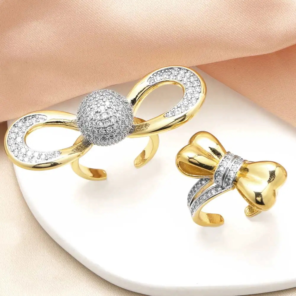 OCESRIO Crystal Silver Color Ball Statement Rings for Women Copper Gold Plated Butterfly Open Ring Women Jewelry Gift righ51