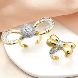 OCESRIO Crystal Silver Color Ball Statement Rings for Women Copper Gold Plated Butterfly Open Ring Women Jewelry Gift righ51