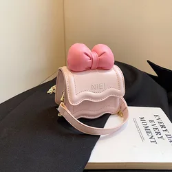 Small Fresh Round Bucket Shoulder Bag For Baby Lace-up Bow Coin Purse For Children Casual Shopping Mini Backpack For Girls