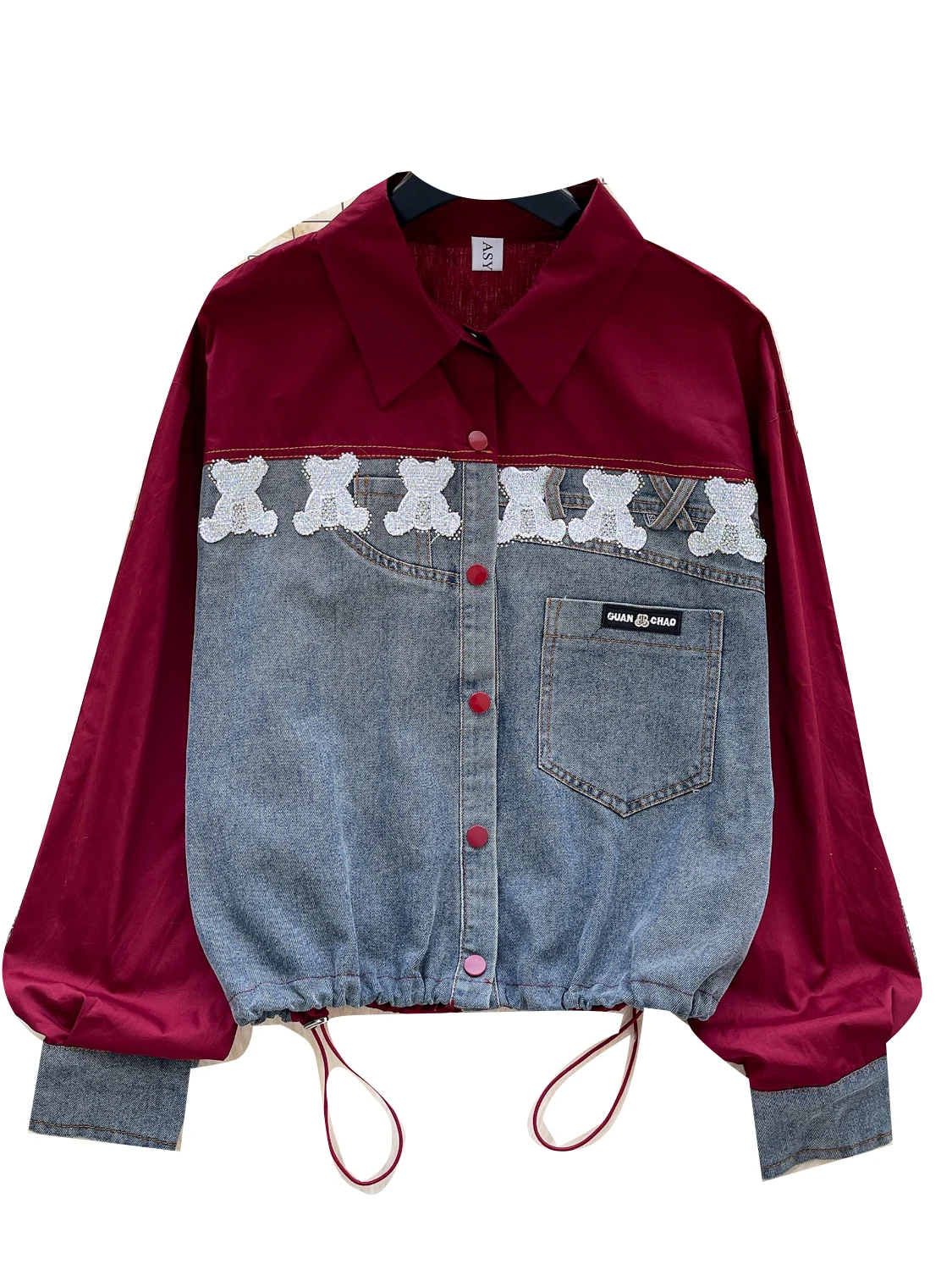 Faionable brodé couleur Blo Long Sve femmes Jaet automne polyvalent respirant coréen Sle Polyester Fiber irt