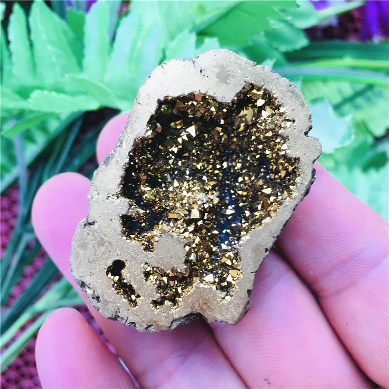 1PCS Natural Agate Plated/Electroplated Cornucopia Crystal Cave Raw Stone Bare Stone Display Mineral Specimen Decoration Fortune