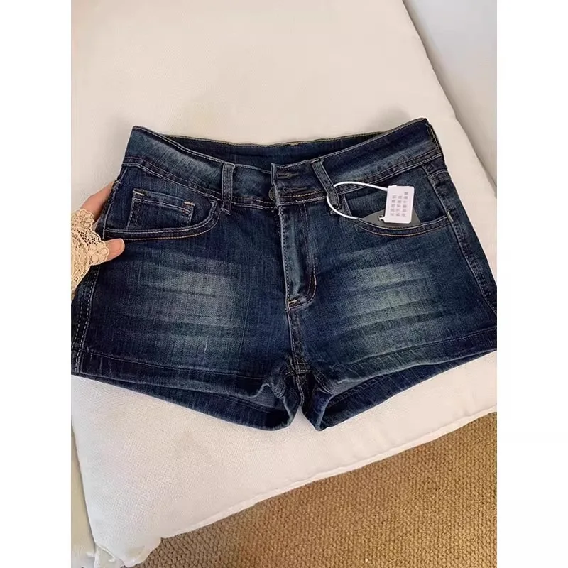 New Sexy Hot Girl Low-waist Retro Blue Denim Shorts 2026 Summer Women's Fashion Slimming A-line Mini Shorts