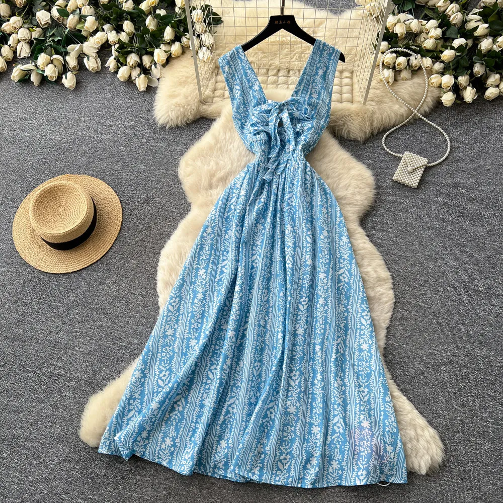 

Long Dress Women Dresses Print A Line Vestidos Y2k Streetwear V Neck Sleeveless Tight Waist Casual Elegant Party Work 2026