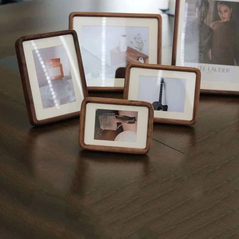 Black Walnut Solid Wood Photo Frame Round Corner Picture Frame Tabletop Wall Mount 4-10 Inch A4 Photo Display Frame Home Decor