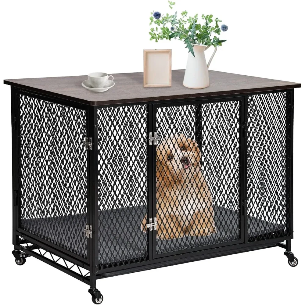 

Dog Crate Furniture with Cushion, Wooden Dog Crate Table, Modern Kennel for Dogs Indoor, Heavy-Duty Dog Cage with Multi-Purpose
