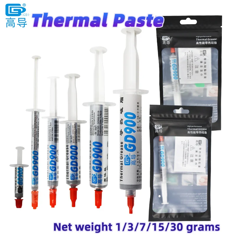 Net Weight 1/3/7/15/30 Grams High Performance GD900 Thermal Conductive Grease Paste Plaster Heat Sink Compound for CPU GPU SSY