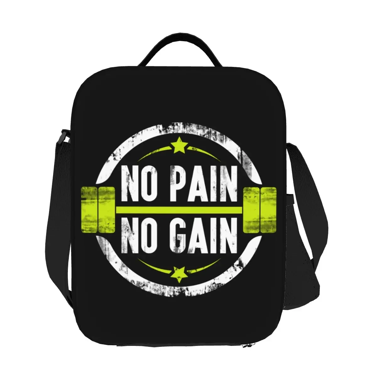 No Pain No Gain Insulated Lunch Tote Bag for Women Bodybuilding Fitness Gym Portable Thermal Cooler Food Bento Box School