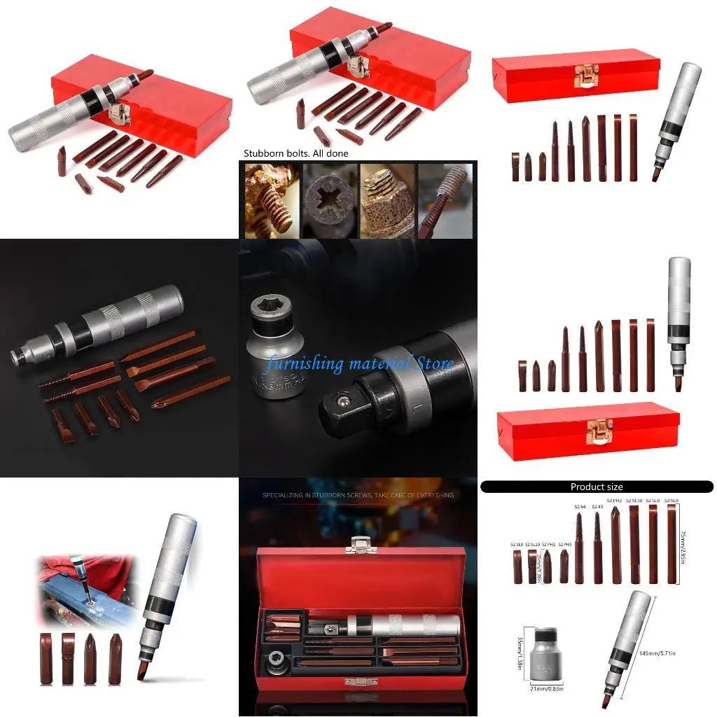 

Y5GD Industrial Screw Extractors Set Carbon Steel Stripped Bolt Remover with Case