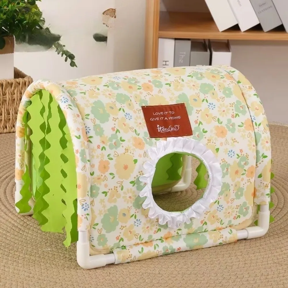 Triangle Tassel Tunnel Nest Bottomless Summer Small Animal Cage Floral Print Rabbit/Dutch Pig/Guinea Pig Hamster Shelter