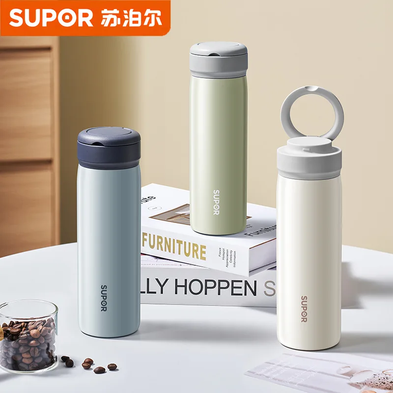 

Supor Thermos Cup Portable Men and Women with Carry Ring Gift Fresh and Simple 316L Stainless Steel Outdoor Tea Cup