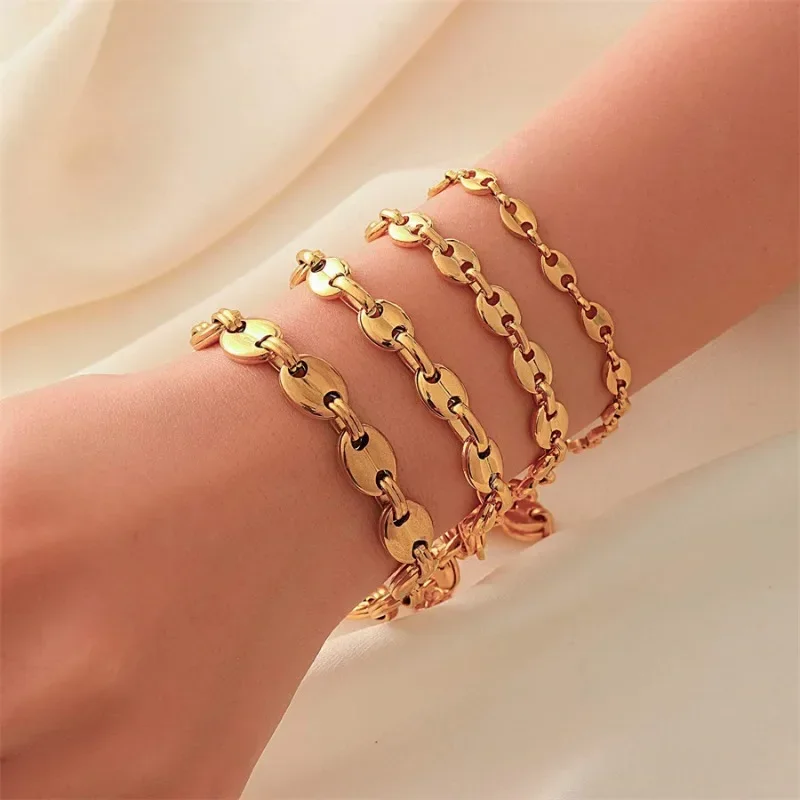 Bracciale geometrico semplice in acciaio inossidabile con chicchi di caffè placcati in oro per le donne Braccialetti con naso di maiale alla moda