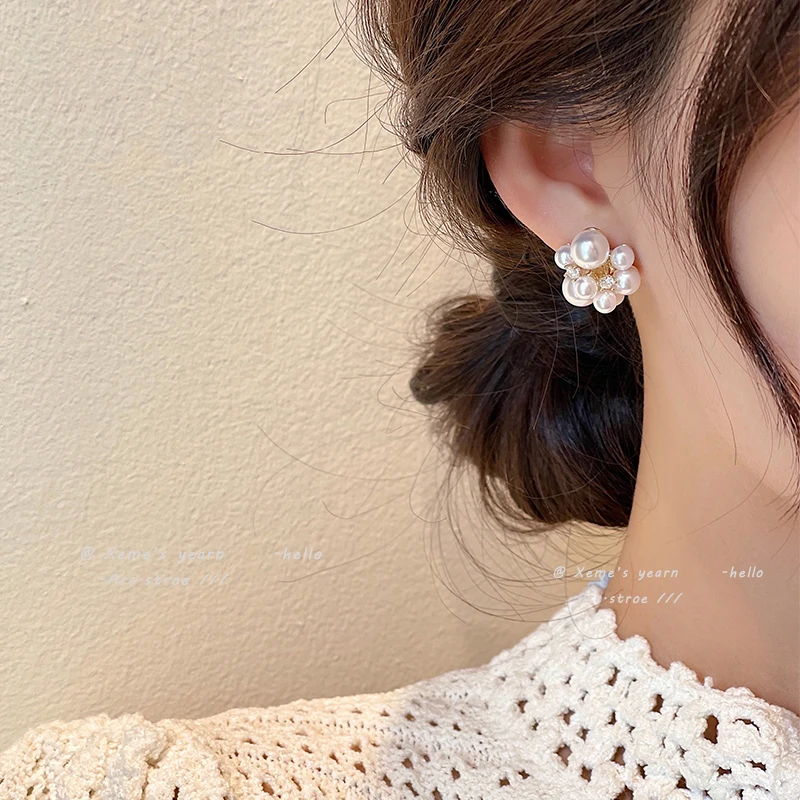 Elegant Romantic Unique Fireworks Pearl Stud Earrings For Woman Korean Fashion Jewelry Party Girl's Lady Temperament Accessories