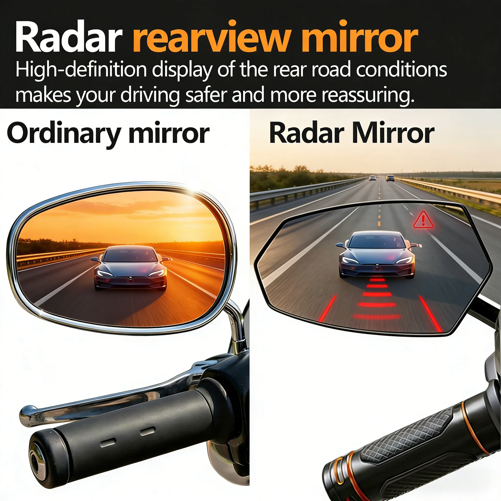 

77GHz High Precision Motorcycle Radar Blind Spot Mirror - Universal Rearview Mirror with Lane Change Alert Function