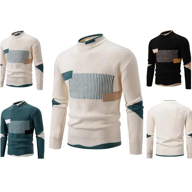 

Men's Casual Woolen Sweater 2025 Winter Faion Versatile Knitted Camere Leisure Base Layer f High Collar Warm Polyester...