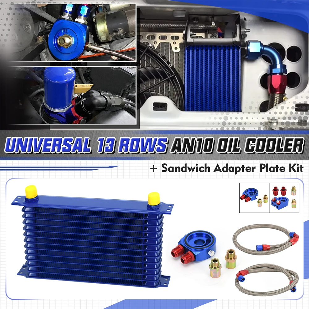 Universal 13rows  Trust Type Oil Cooler Kit + Oil Filter Adapter + Braided Hose An10 Hose With PQY Sticker+Box