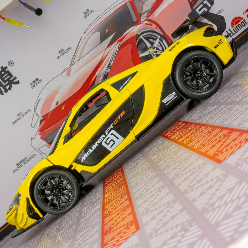 مجموعة زينة نموذج سيارة من سبيكة ماكلارين P1 GTR محاكاة 1:24، يمكن فتح الأبواب وغطاء المحرك #3