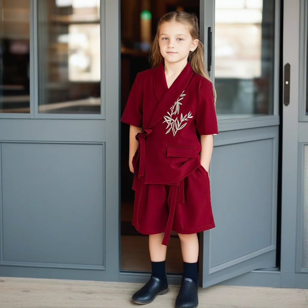 Boys Girls Short Sleeve Blazer Suit Set Bamboo Embroidery Kids Formal Birthday Wedding Casual Outfit Spring Summer Party Wear
