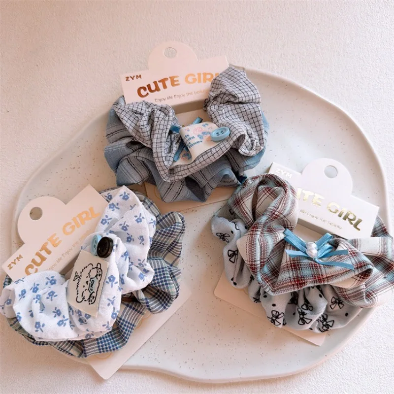 

Мягкие эластичные резинки для волос с бантом в синюю клетку для девочек-подростков, не оставляющие заломов, модные аксессуары