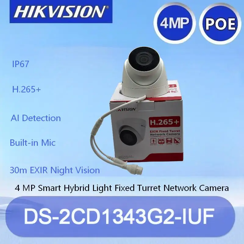 

Сетевая IP-камера Hikvision DS-2CD1343G2-IUF 4 Мп с ИК-подсветкой 30 м, PoE, IP67, всепогодная, с функцией обнаружения людей и транспортных средств, для домашней безопасности