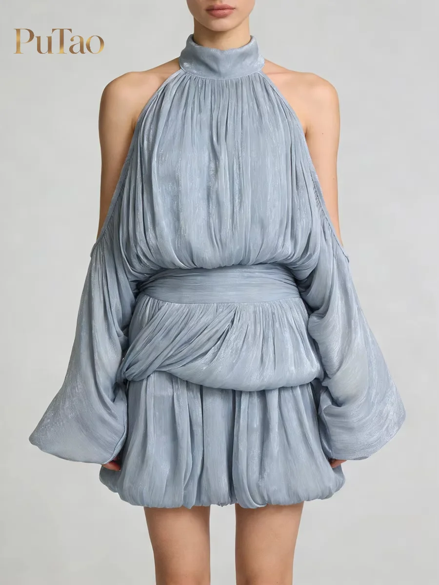 vestido-de-coctel-corto-de-chifon-plisado-putao-con-cuello-alto-cuello-halter-hombros-descubiertos-manga-larga-acampanada-y-cintura-fruncida