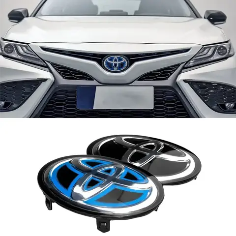 Camry 하이브리드 자동차 로고 RAV4 2016 2017 2021 3D 프론트 헤드 그릴 후드 보닛 엠블럼 Highlander 2015 CHR Sienna 2018 Avalon