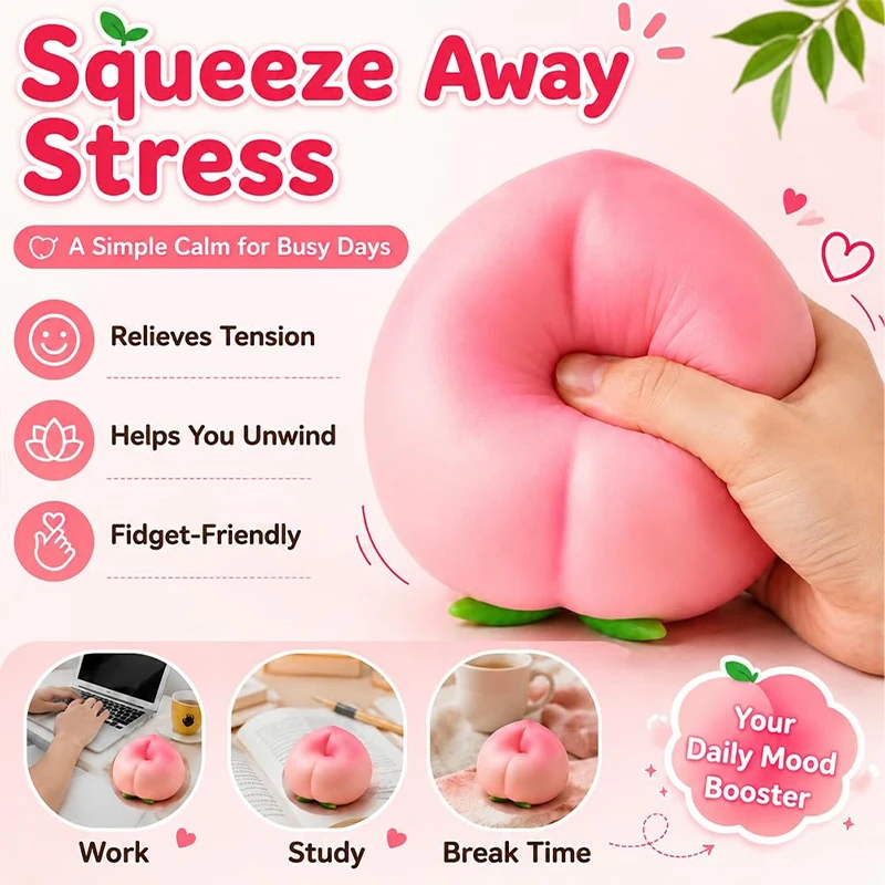 Large Simulation Peach Cheese Strawberry Pinching Toy Ball Reduce Stress Slow Rebound Soft Fruit Shape Pinch Toy Sensory Toys
