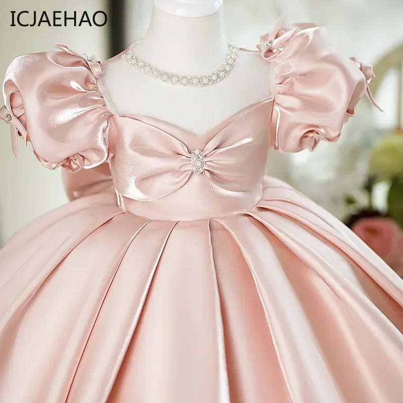 ICJAEHAO 2024 New Children Elegant Princess Dress Clothes Teenage Dress for GirlsBaby Girls Cute Bow Puff Sleeve Birthday Party