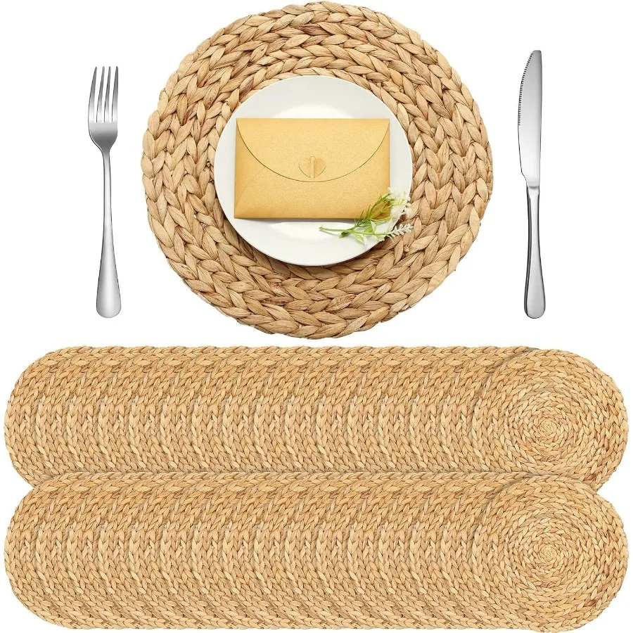 

30 шт. 13,8 дюйма круглые салфетки ручной работы круглые тканые салфетки плетеные водные гиацинта коврики для стола для ужина зарядное устройство тарелки