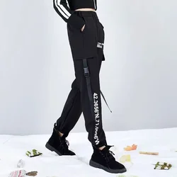 Nuevos pantalones Cargo para mujer, pantalones Harem Ins, moda Punk, bolsillos, pantalones para correr, cadena, elásticos Harajuku, ropa de calle de cintura alta Y19