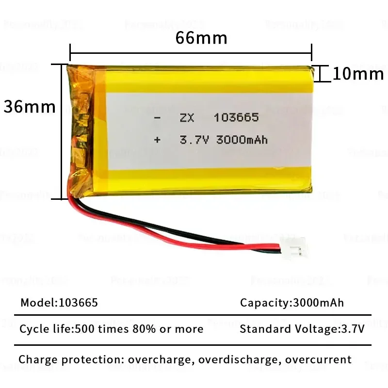 Lipo 103665 Batteries 3000mAh 3.7V Li Polymer Lithium Battery for Medical Devices Tablets Drones Electronic Devices Dvd Li-po