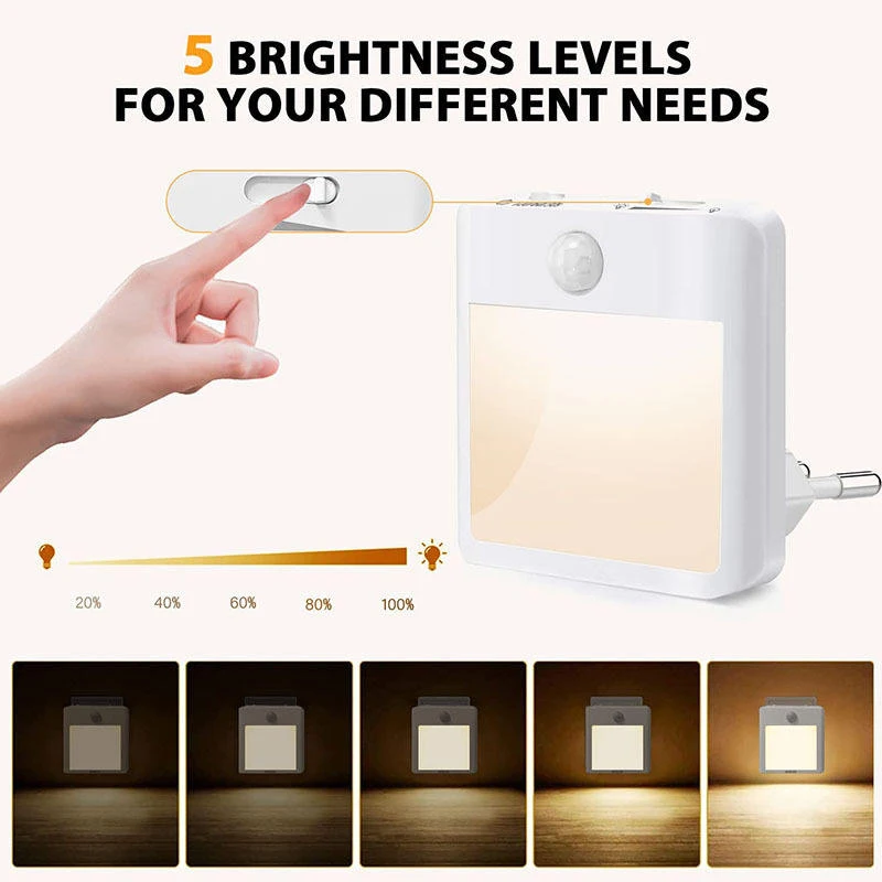 Plug In Motion Sensor Night Light Dimmable Cabinet Light For Baby Bedside Bedroom Corridor Wireless Night Lamp Lighting EU/US