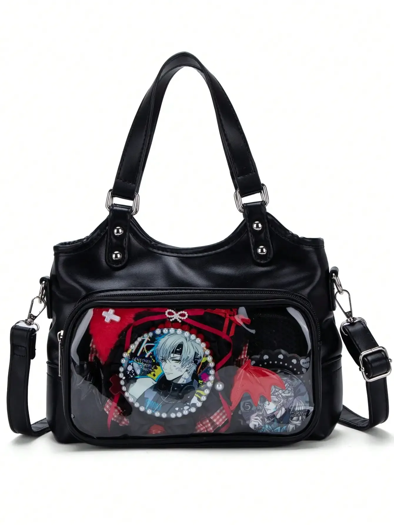 

Japanese Harajuku Style Ltabag Large Capacity Cute Bowling Bag With Badge Elements, Multifunctional Handbag, Shoulder Bag, Backpack For Female Students