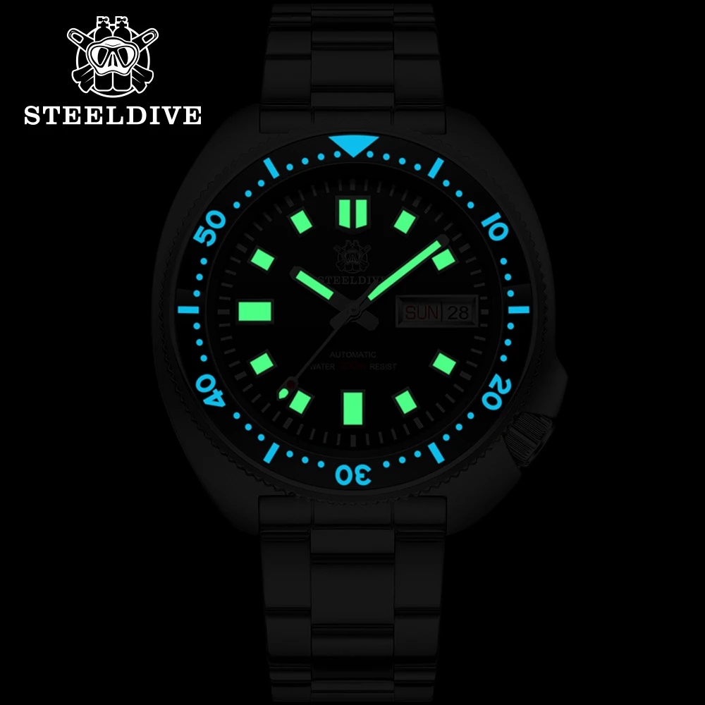 Imagem -02 - Steeldive Sd1970w 44 mm Caixa de Aço Verde Dial Cerâmica Moldura 20atm à Prova Impermeável Água Aço Inoxidável Tartaruga Nh35 Relógio de Mergulho Automático w