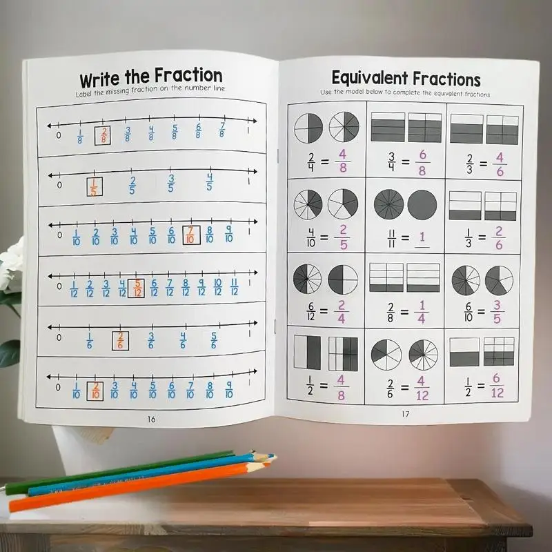 NEW SALE Primary School Math Cognitive Test Book Basic Fraction Learn And Practice Training Workbook Fraction Fact Teaching Aids