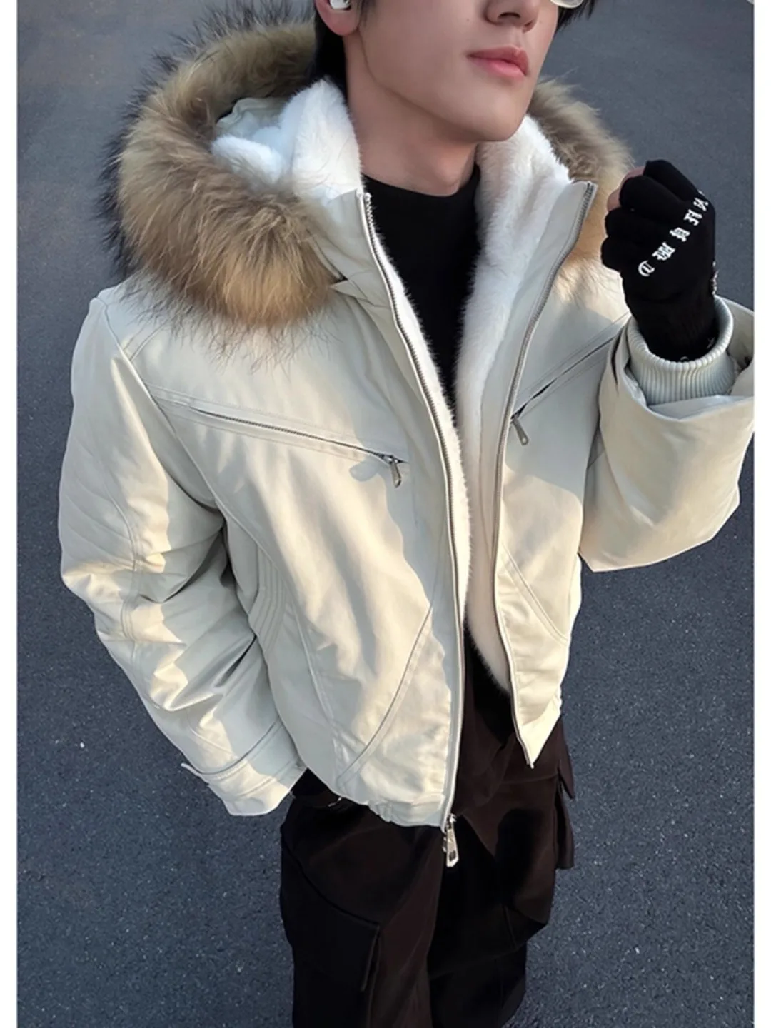 

White Removable Fur Collar down Jaet Men's Winter Thiened Coat Tee-Proof Workwear Jaet Stand Fit