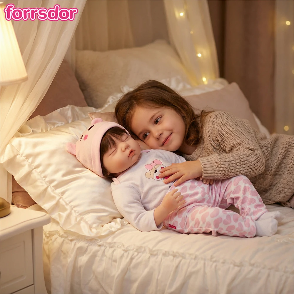 

55CM Realistic Sleeping Reborn Doll Soft Silicone Vinyl Cloth Body Doll Handmade Visible Veins Toy For Girls Christmas Gifts