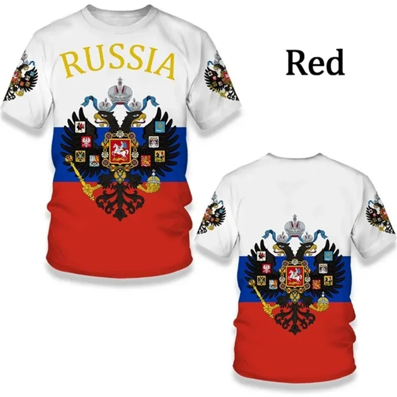 

3D Russia Flag Emblem Printing T Shirt For Men Military Spiritual Toem Graphic T-shirts Children Fashion Short Sleeves Army Tops