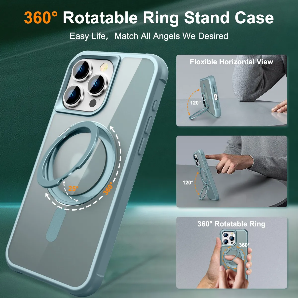 

360° Rotatable Matte Magnetic Ring Hidden Stand Case For iPhone 16 Pro/iPhone 16 Pro Max Drop-Proof, MagSafe Compatible Design