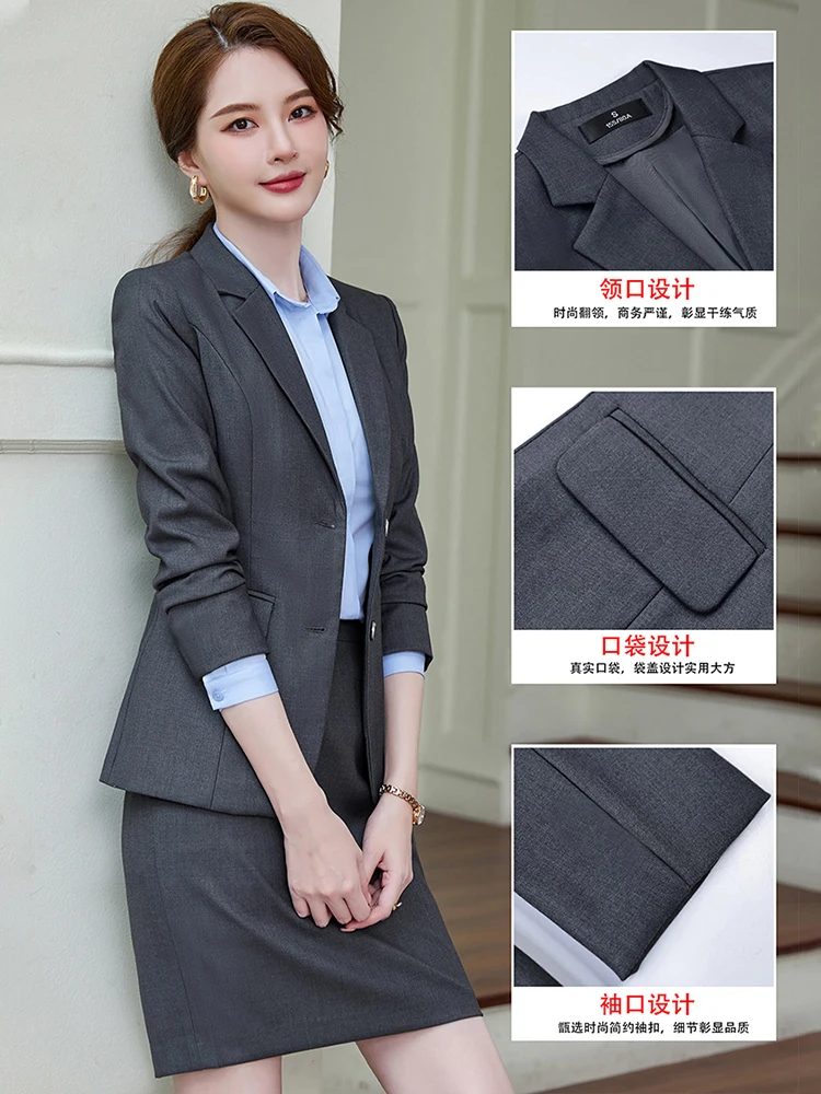 Suit Jacket Navy Blue Interview Slim Fit Business Suit Women's Autumn and Winter High-Grade Temperament Single-Breasted Small