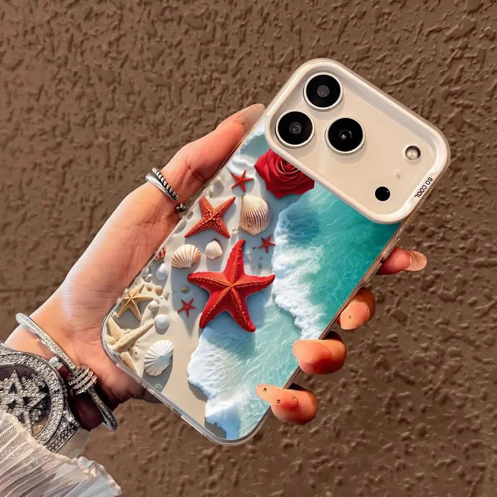 เคสโทรศัพท์ลายดอกกุหลาบชายหาด เหมาะสำหรับ iPhone 17 16 15 14 13 12 11 Pro/Max/Plus ป้องกันการตกกระแทกและกันแรงสั่นสะเทือน