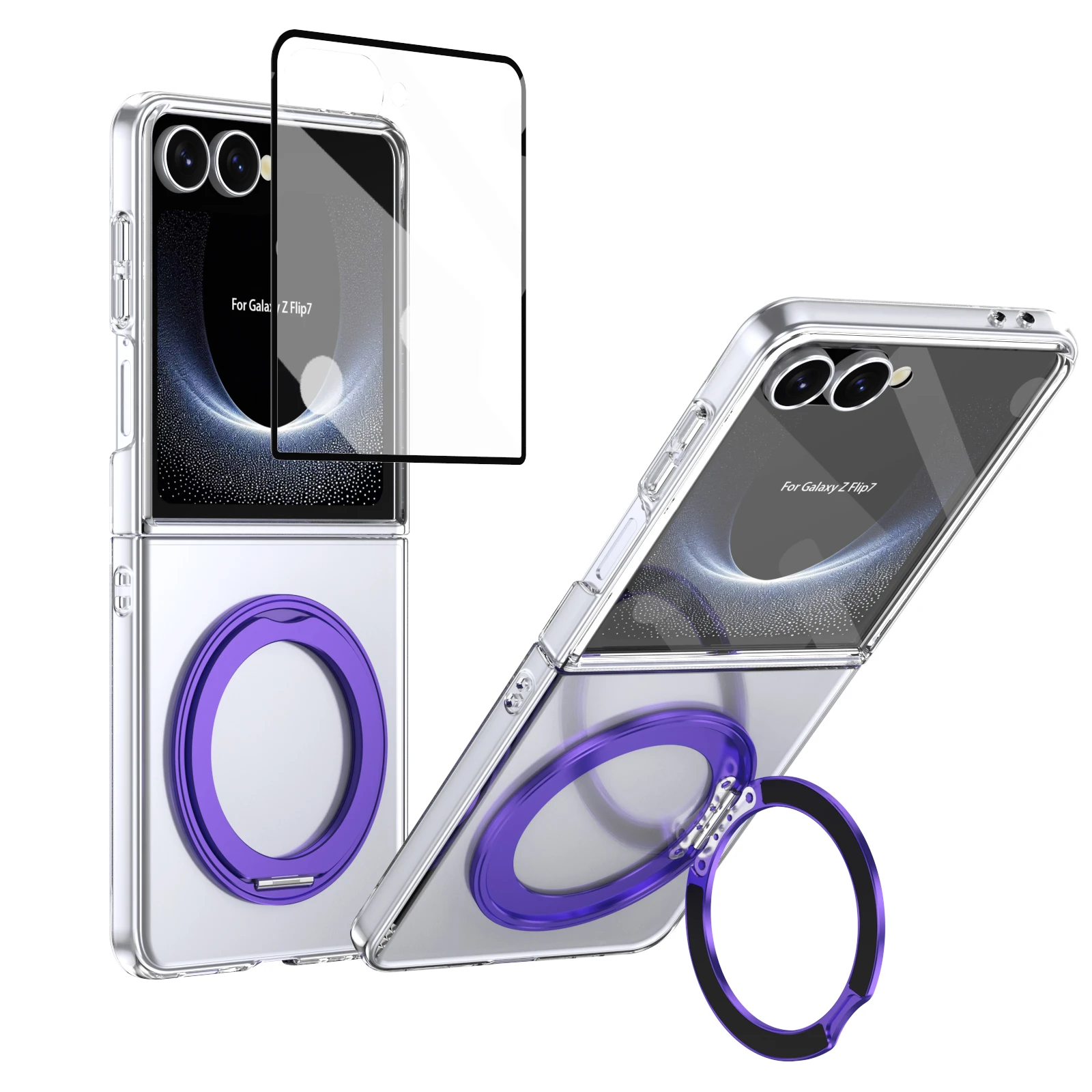 360° drehbare magnetische transparente Handyhülle für Samsung Galaxy Z Flip 8 7 6 5 4 3, stoßfest, mit MagSafe-Ständer und Displayschutz