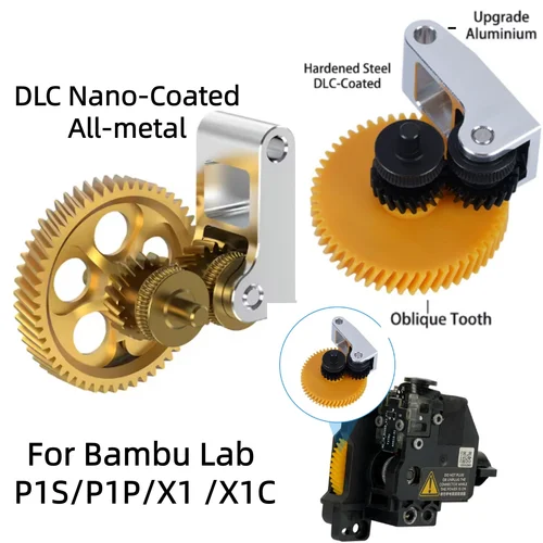 Conjunto de engranaje de extrusora de acero endurecido mejorado para impresora 3D Bambu Lab X1/X1C/P1P/P1S, totalmente metálicoRNC, engranaje de acero endurecido con revestimiento nano