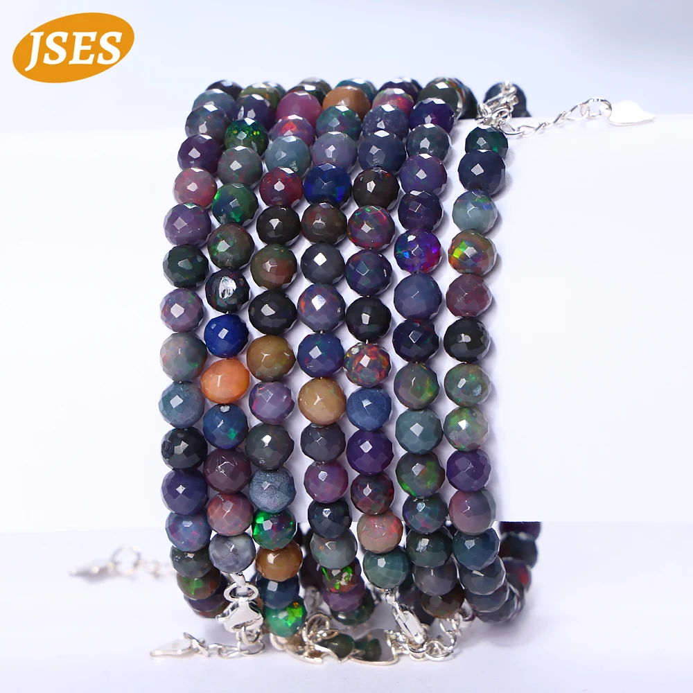 

Hot Sell Natural 5mm Colorful Opal Faceted Beads Adjustable Bracelet for Jewelry Making or Gifts