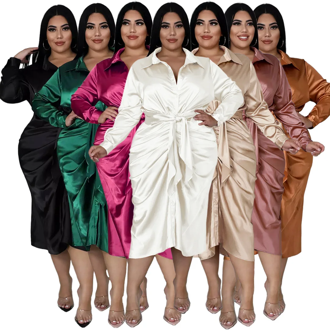 

Satin Pleated Satin Shirt Dress Evening Prom Party Dresses Bandage Dresses 2023 Women Luxury Bodycon Club Ladies Office Outfits