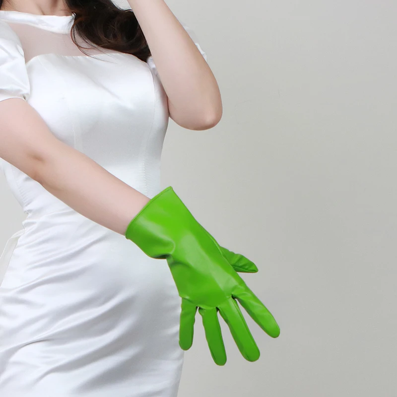 Pu 짧은 장갑 28cm 모조 가죽 높은 탄성 매트 녹색 과일 잔디 따뜻한 패션 여성